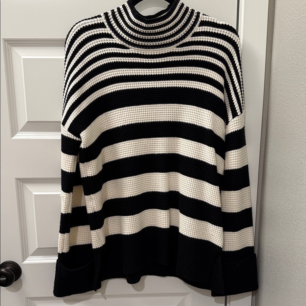 Cyrus Black and White Striped Turtleneck Sweater